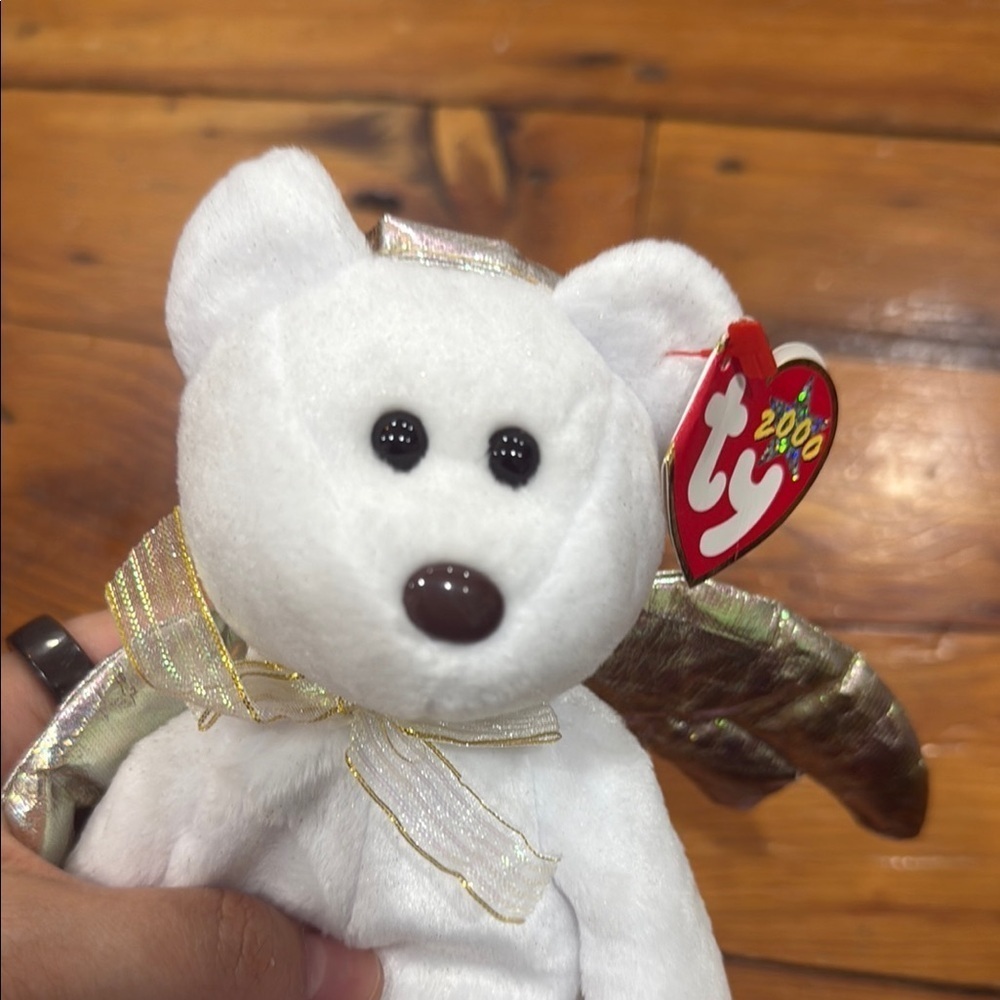 TY Beanie Baby Babies Angel Bear HALO 2 II 2000 Error Nose Brown - Picture 4 of 8